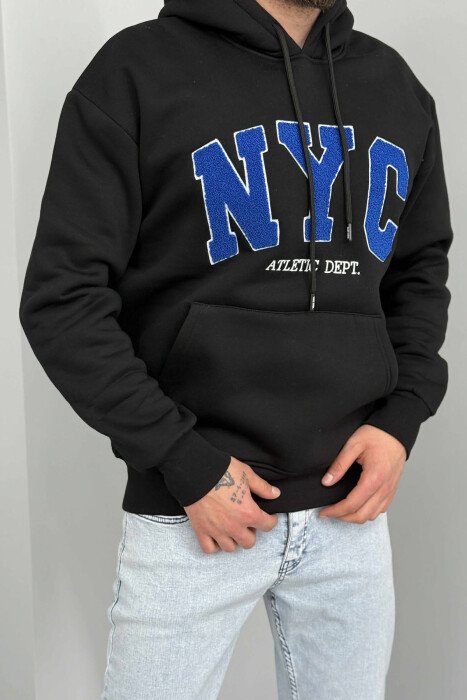 FLUFFY SIMPLE NYC FRONT LOGO MEN HOODIE BLACK/ E ZEZE - 5