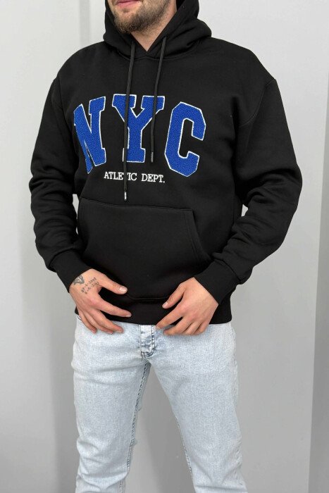 FLUFFY SIMPLE NYC FRONT LOGO MEN HOODIE BLACK/ E ZEZE 