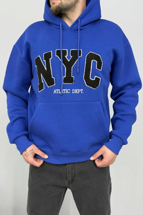 FLUFFY SIMPLE NYC FRONT LOGO MEN HOODIE BLUE/BLU 
