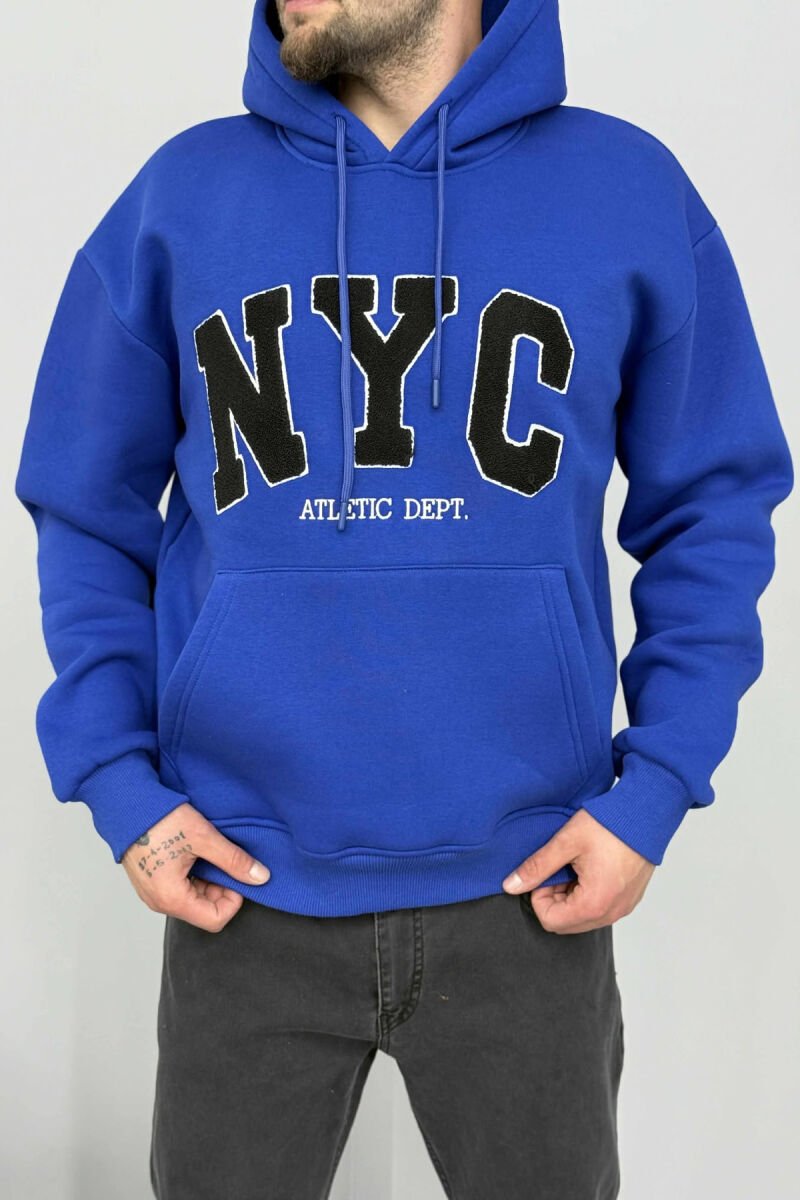 FLUFFY SIMPLE NYC FRONT LOGO MEN HOODIE BLUE/BLU - 1