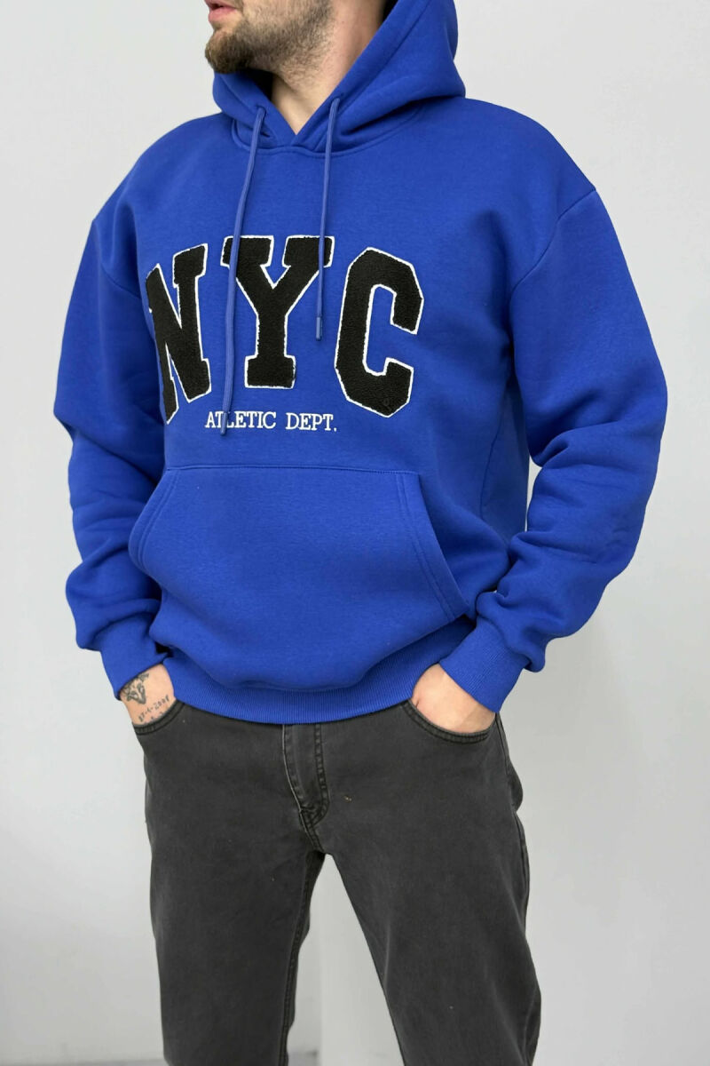 FLUFFY SIMPLE NYC FRONT LOGO MEN HOODIE BLUE/BLU - 2