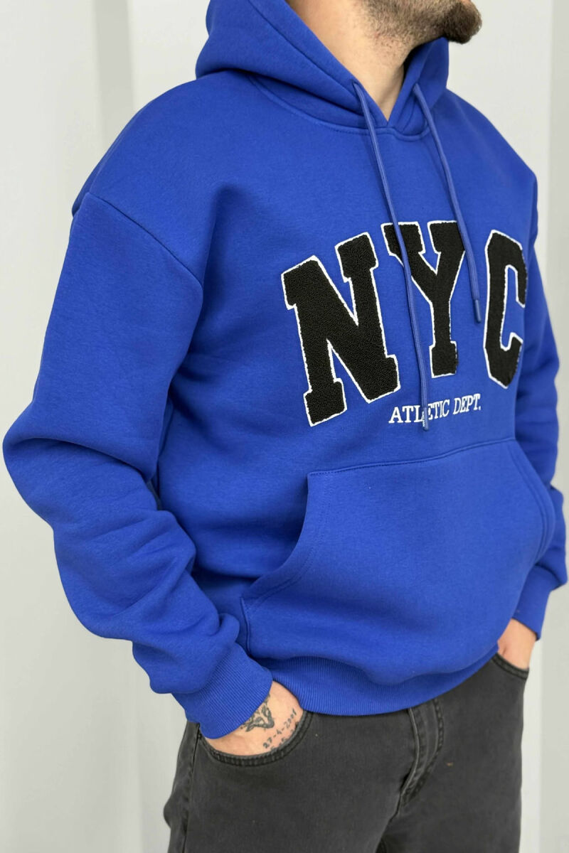 FLUFFY SIMPLE NYC FRONT LOGO MEN HOODIE BLUE/BLU - 3