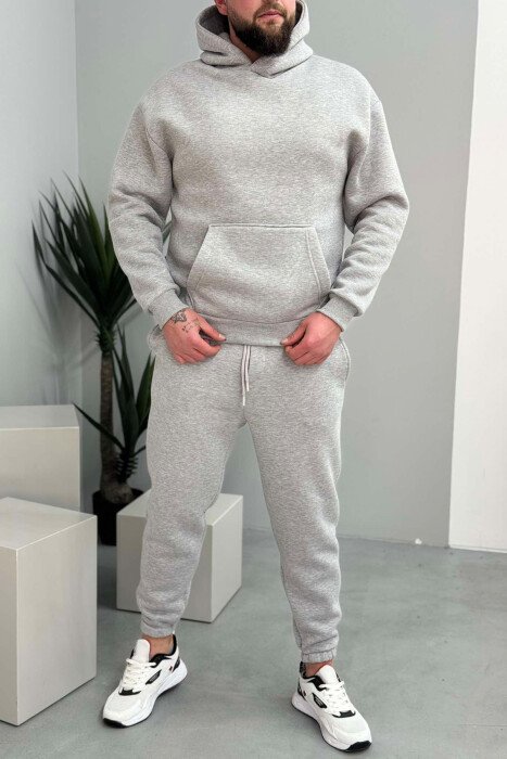 FLUFFY SIMPLE ONE COLOR HOODIE+JOGGER MEN SET LIGHT GREY/GZ - KLAUDIO FASHION