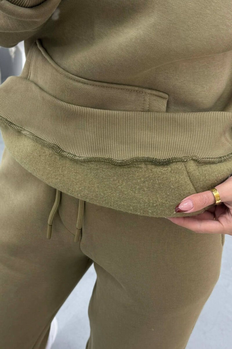 FLUFFY SIMPLE ONE COLOR HOODIE+JOGGERS WOMEN SET OLIVE/ULLI - 4