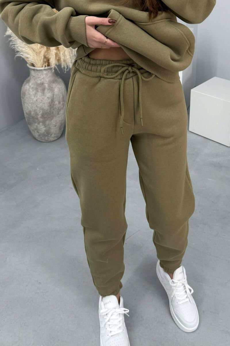 FLUFFY SIMPLE ONE COLOR HOODIE+JOGGERS WOMEN SET OLIVE/ULLI - 6