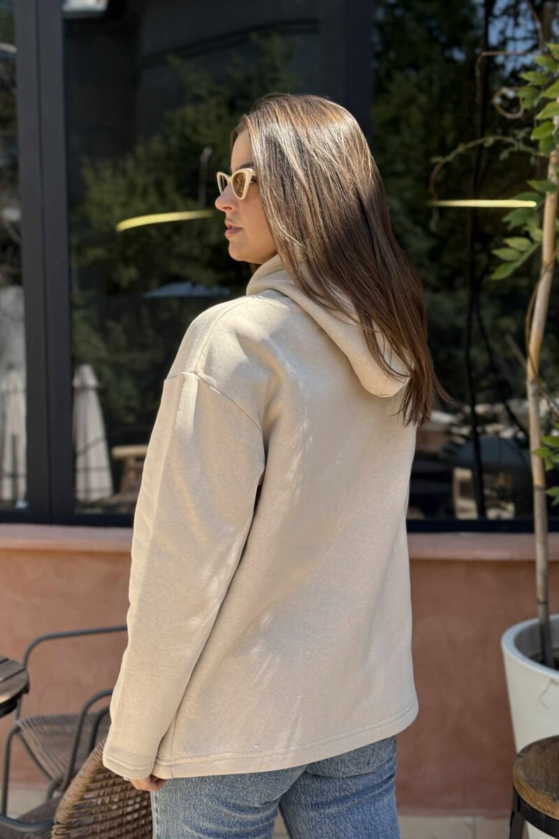 FLUFFY SIMPLE ONE COLOR WOMEN HOODIE BEIGE/BEZHE - 3