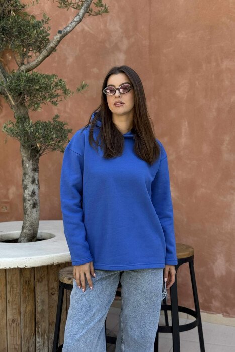 FLUFFY SIMPLE ONE COLOR WOMEN HOODIE BLUE/BLU 
