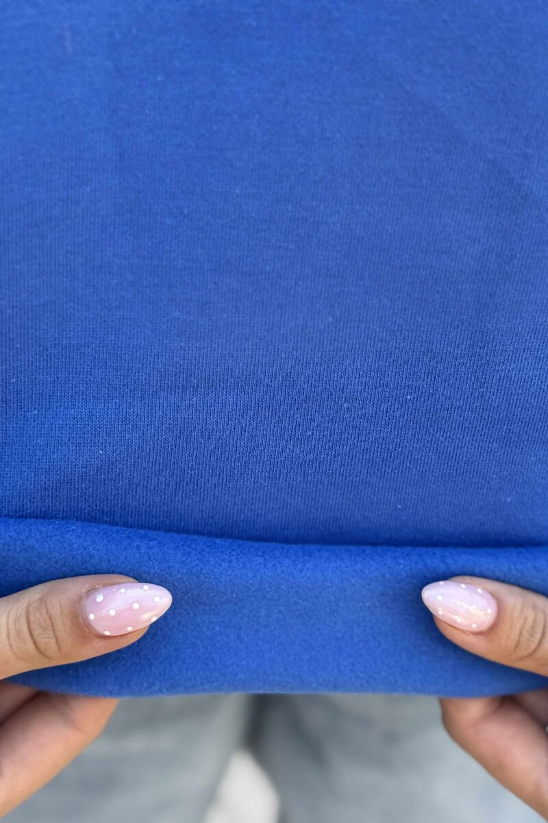 FLUFFY SIMPLE ONE COLOR WOMEN HOODIE BLUE/BLU - 5