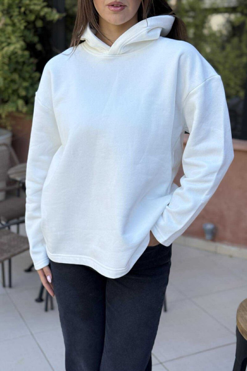 FLUFFY SIMPLE ONE COLOR WOMEN HOODIE WHITE-E BARDHE - 5