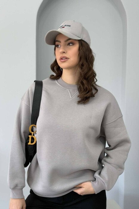 BLUZË E THJESHTË ME PUSH PËR FEMRA NË NGJYRËN GRI E ZBARDHUR - KLAUDIO FASHION
