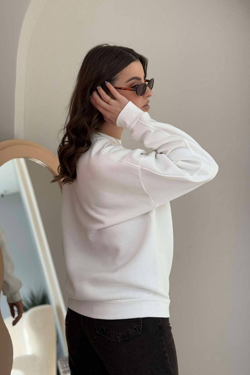FLUFFY SIMPLE ONE COLOR WOMEN SWEATSHIRT WHITE-E BARDHE - 4