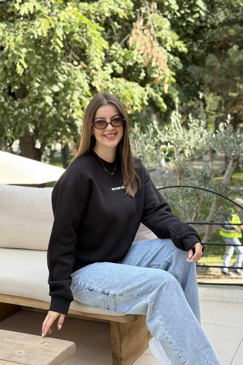 FLUFFY SIMPLE SMALL FRONT WOMEN HOODIE BLACK/ E ZEZE - 1