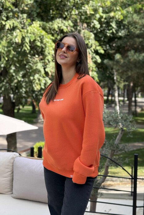 FLUFFY SIMPLE SMALL FRONT WOMEN HOODIE ORANGE/PORTOKALLI - KLAUDIO FASHION