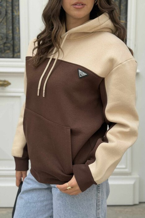 FLUFFY SIMPLE SMALL LOGO WOMEN HOODIE BROWN/KAFE - 4