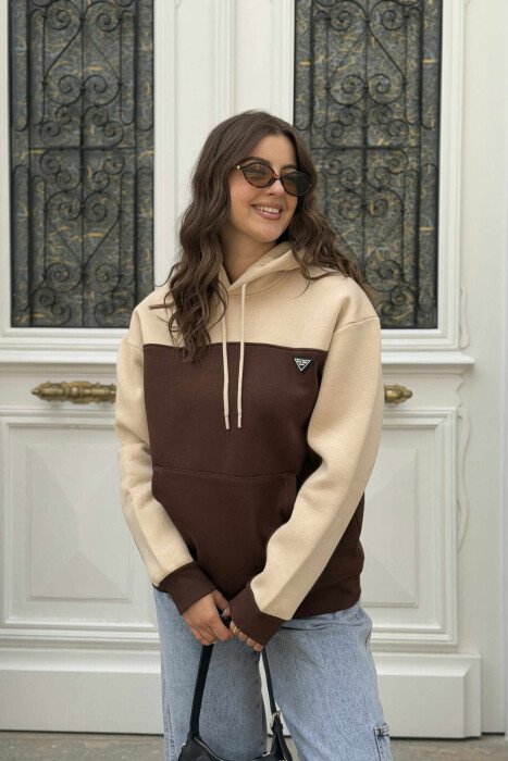 FLUFFY SIMPLE SMALL LOGO WOMEN HOODIE BROWN/KAFE - 1
