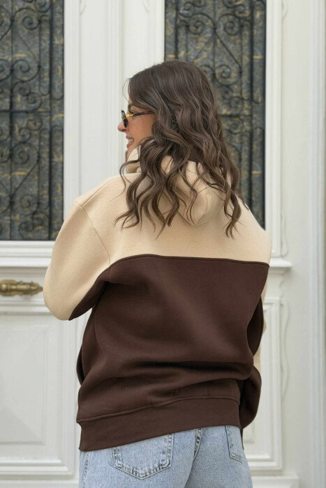 FLUFFY SIMPLE SMALL LOGO WOMEN HOODIE BROWN/KAFE - 3