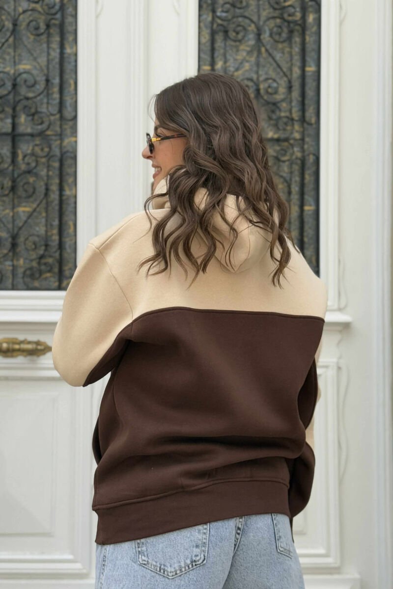 FLUFFY SIMPLE SMALL LOGO WOMEN HOODIE BROWN/KAFE - 3