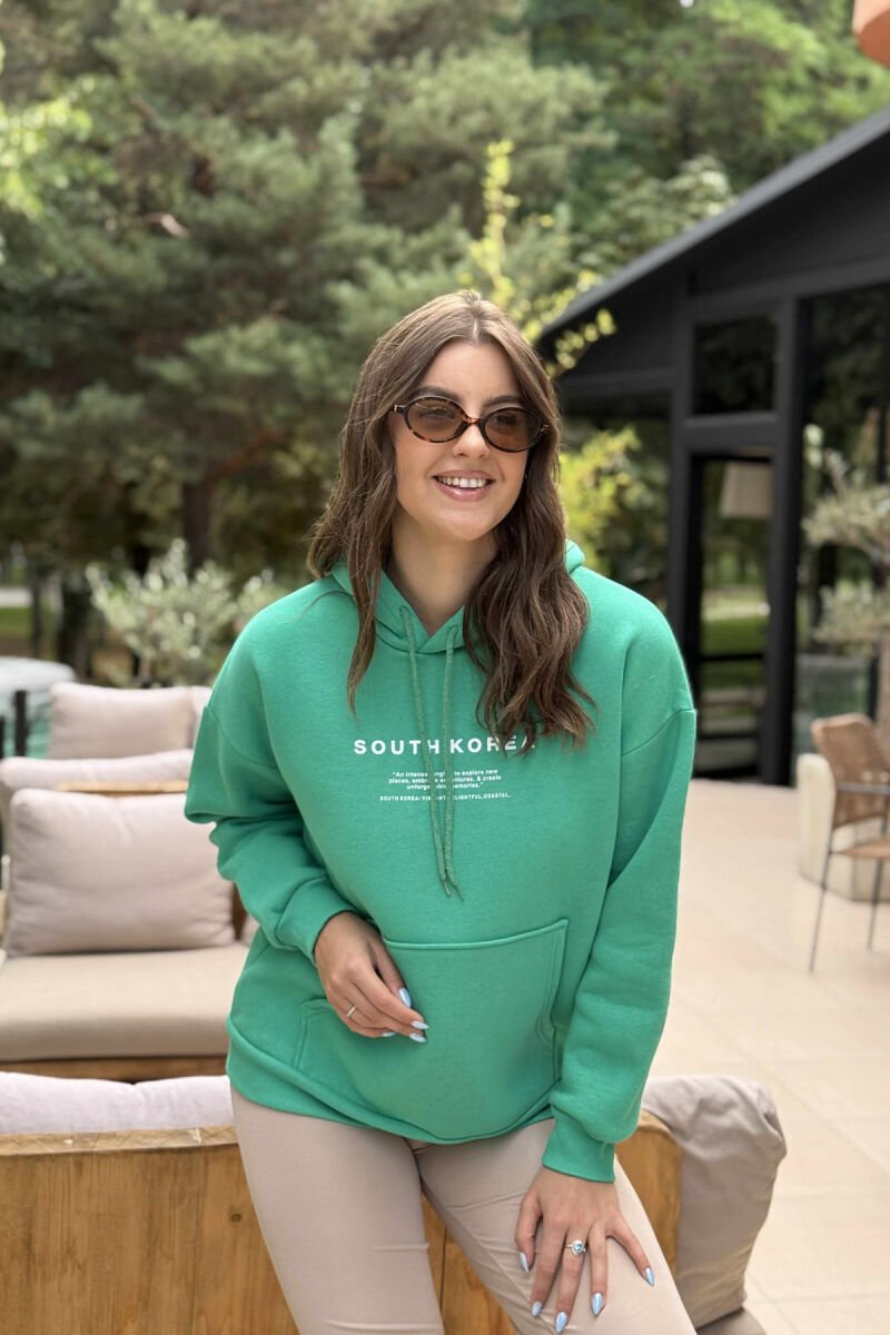 FLUFFY SIMPLE WRITTINGS ONE COLOR WOMEN HOODIE GREEN/JESHILE - 1
