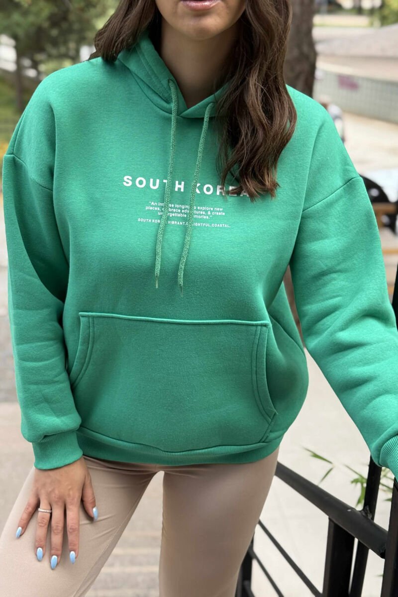 FLUFFY SIMPLE WRITTINGS ONE COLOR WOMEN HOODIE GREEN/JESHILE - 4