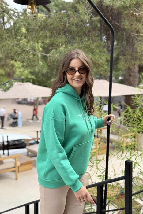 FLUFFY SIMPLE WRITTINGS ONE COLOR WOMEN HOODIE GREEN/JESHILE - 5