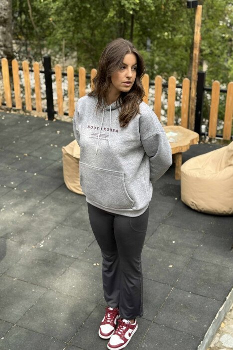 FLUFFY SIMPLE WRITTINGS ONE COLOR WOMEN HOODIE GREY/GRI - 3