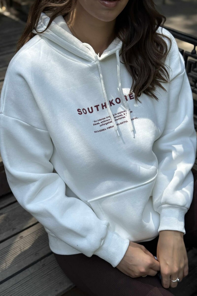 FLUFFY SIMPLE WRITTINGS ONE COLOR WOMEN HOODIE WHITE-E BARDHE - 1