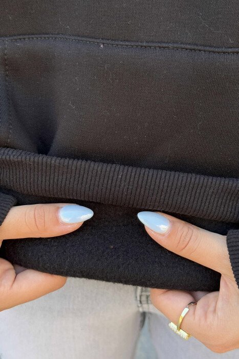 FLUFFY SMALL SIMPLE FRONT WRITTING WOMEN HOODIE BLACK/ E ZEZE - 6