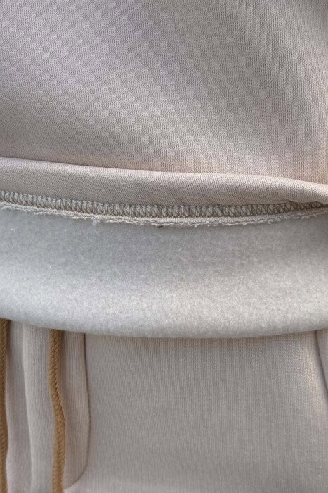 FLUFFY SMALL WRITTINGS SWEATSHIRT+ SWEATPANTS WOMEN SET BEIGE/BEZHE - 4
