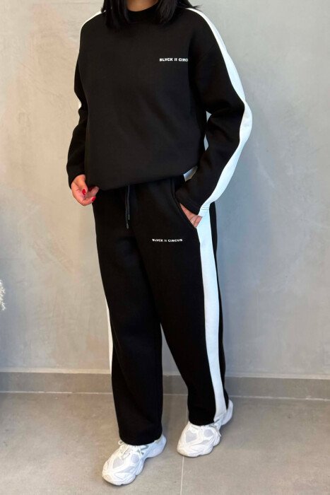 FLUFFY SMALL WRITTINGS SWEATSHIRT+ SWEATPANTS WOMEN SET BLACK/ E ZEZE - 7