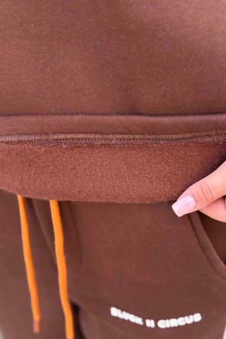 FLUFFY SMALL WRITTINGS SWEATSHIRT+ SWEATPANTS WOMEN SET BROWN/KAFE - 2
