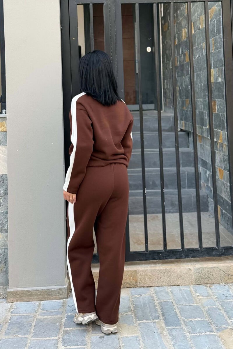 FLUFFY SMALL WRITTINGS SWEATSHIRT+ SWEATPANTS WOMEN SET BROWN/KAFE - 3