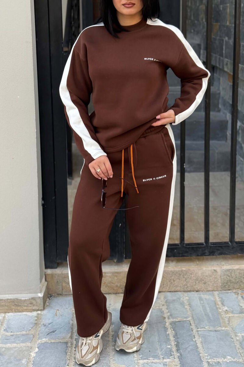 FLUFFY SMALL WRITTINGS SWEATSHIRT+ SWEATPANTS WOMEN SET BROWN/KAFE - 5