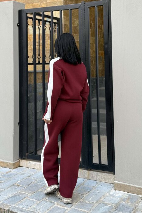 FLUFFY SMALL WRITTINGS SWEATSHIRT+ SWEATPANTS WOMEN SET BURGUNDY/VISHNJE - 2