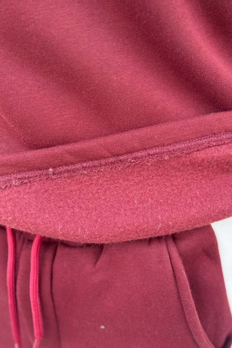 FLUFFY SMALL WRITTINGS SWEATSHIRT+ SWEATPANTS WOMEN SET BURGUNDY/VISHNJE - 5
