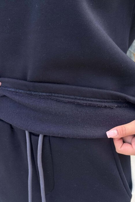 FLUFFY SMALL WRITTINGS SWEATSHIRT+ SWEATPANTS WOMEN SET DARK BLUE/BEE - 5