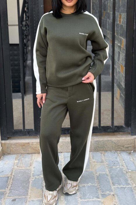 FLUFFY SMALL WRITTINGS SWEATSHIRT+ SWEATPANTS WOMEN SET GREEN/JESHILE - 2