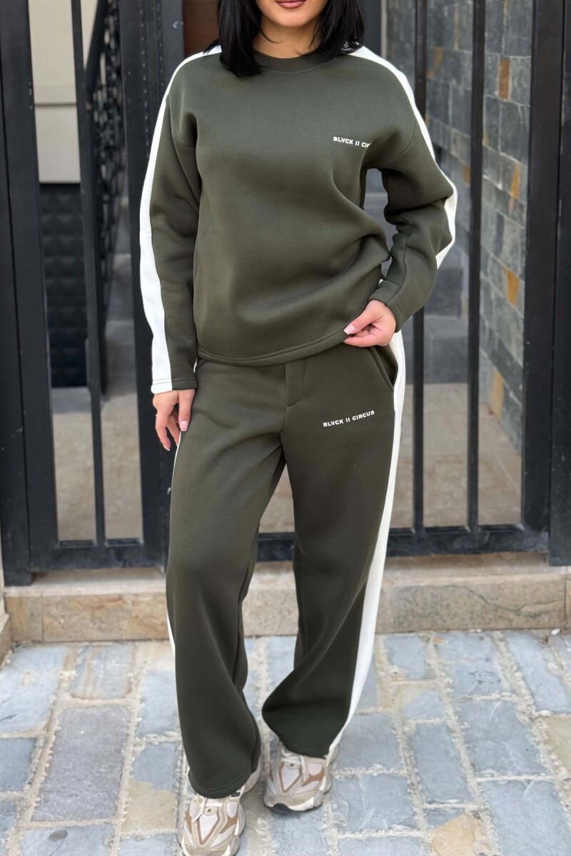FLUFFY SMALL WRITTINGS SWEATSHIRT+ SWEATPANTS WOMEN SET GREEN/JESHILE - 2