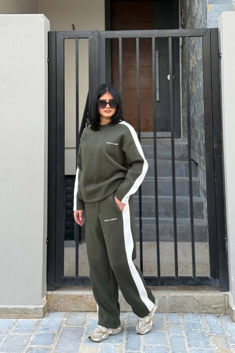 FLUFFY SMALL WRITTINGS SWEATSHIRT+ SWEATPANTS WOMEN SET GREEN/JESHILE - 3