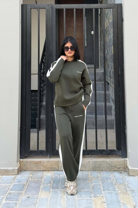 FLUFFY SMALL WRITTINGS SWEATSHIRT+ SWEATPANTS WOMEN SET GREEN/JESHILE - 5