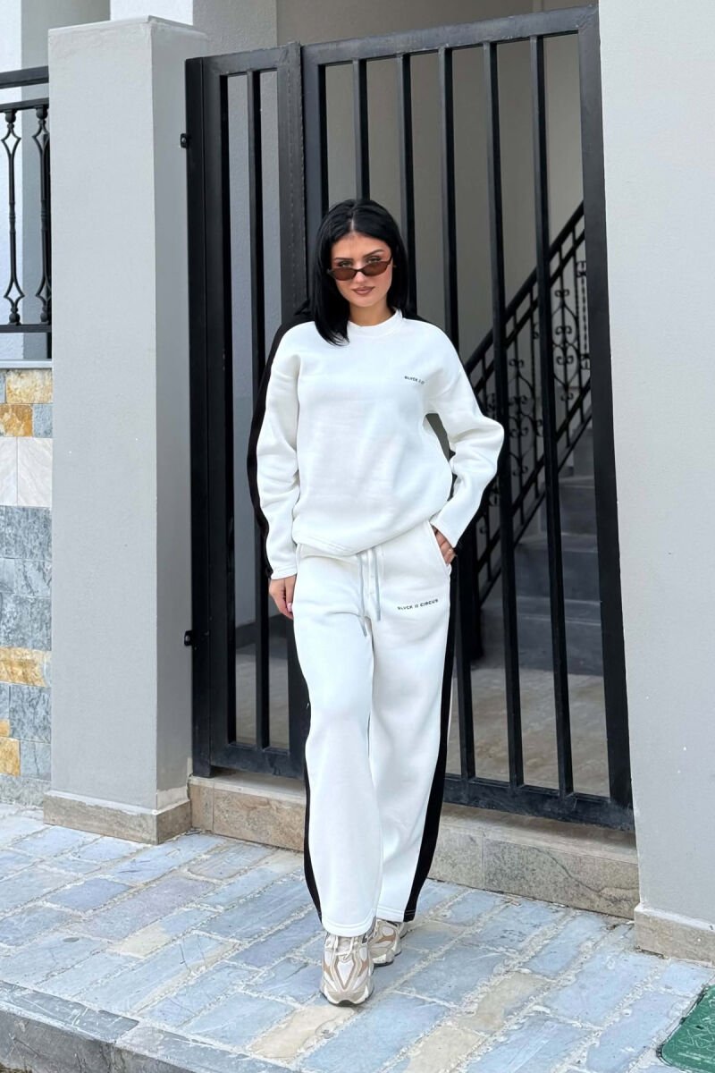 FLUFFY SMALL WRITTINGS SWEATSHIRT+ SWEATPANTS WOMEN SET WHITE-E BARDHE - 3