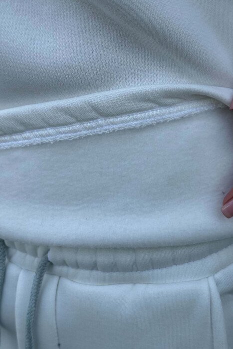 FLUFFY SMALL WRITTINGS SWEATSHIRT+ SWEATPANTS WOMEN SET WHITE-E BARDHE - 4
