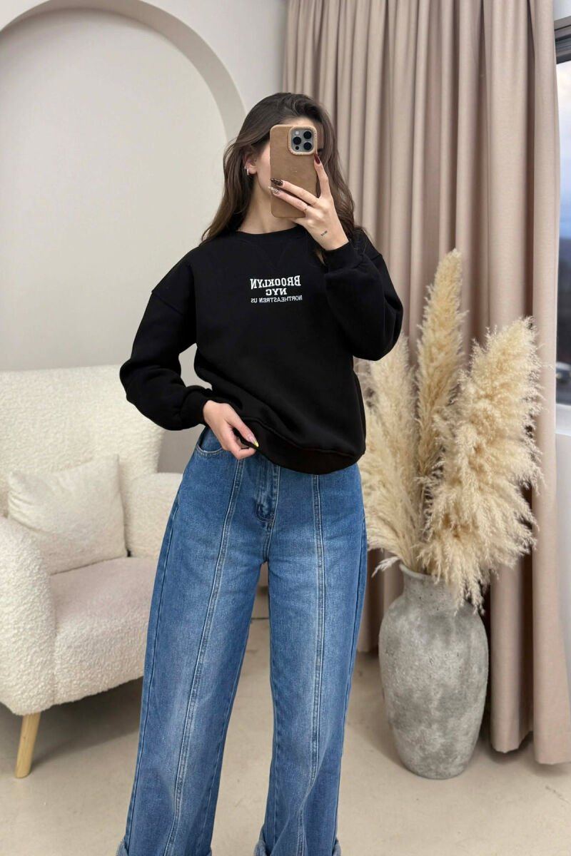FLUFFY WRITTINGS COTTON WOMAN SWEATSHIRT BLACK/ E ZEZE - 2