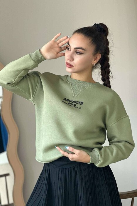 FLUFFY WRITTINGS COTTON WOMAN SWEATSHIRT MINT/MENTE 