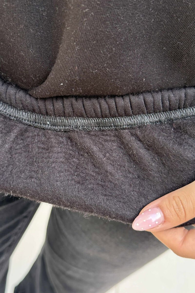 FLUFFY WRITTINGS ONE COLOR WOMEN HOODIE BLACK/ E ZEZE - 5