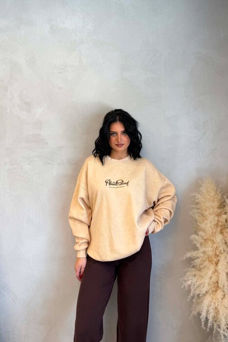 FLUFFY WRITTINGS WOMAN SWEATSHIRT BEIGE/BEZHE - 4