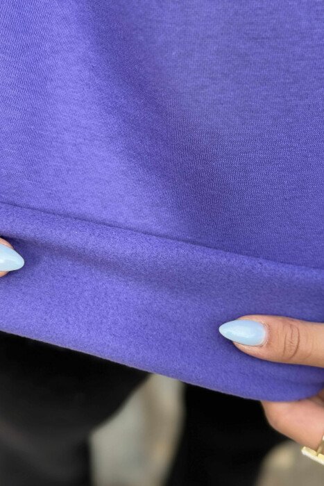 FLUFFY ZIPPER NECK ONE COLOR WOMEN SWEATSHIRT PURPLE/LEJLA - 5