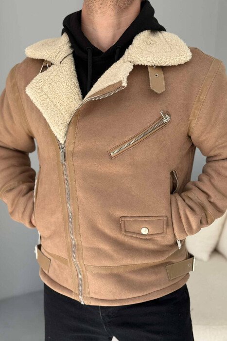 FLUFFY ZIPPER ONE COLOR MEN JACKET BEIGE/BEZHE - KLAUDIO FASHION