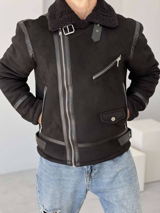 FLUFFY ZIPPER ONE COLOR MEN JACKET BLACK/ E ZEZE - KLAUDIO FASHION