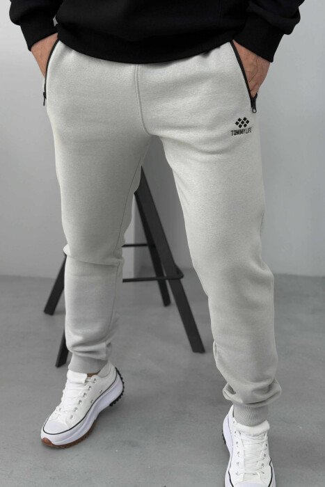 FLUFFY ZIPPER POCKETS MEN JOGGERS LIGHT GREY/GZ - KLAUDIO FASHION