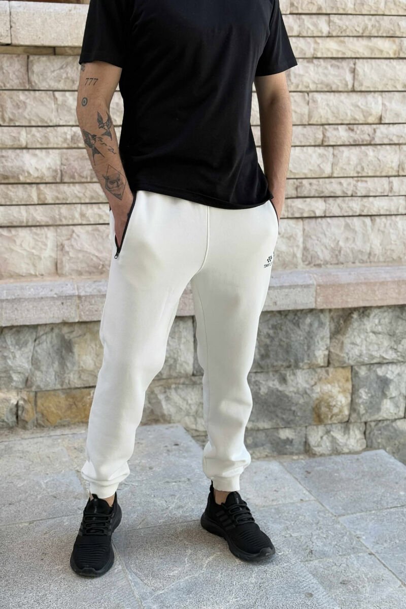 FLUFFY ZIPPER POCKETS MEN JOGGERS WHITE-E BARDHE - 2